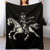 Skeleton Riding Horse Throw Blanket  Pop Art Print Perfect Gift for Couch Flowers Lovers All Season Use