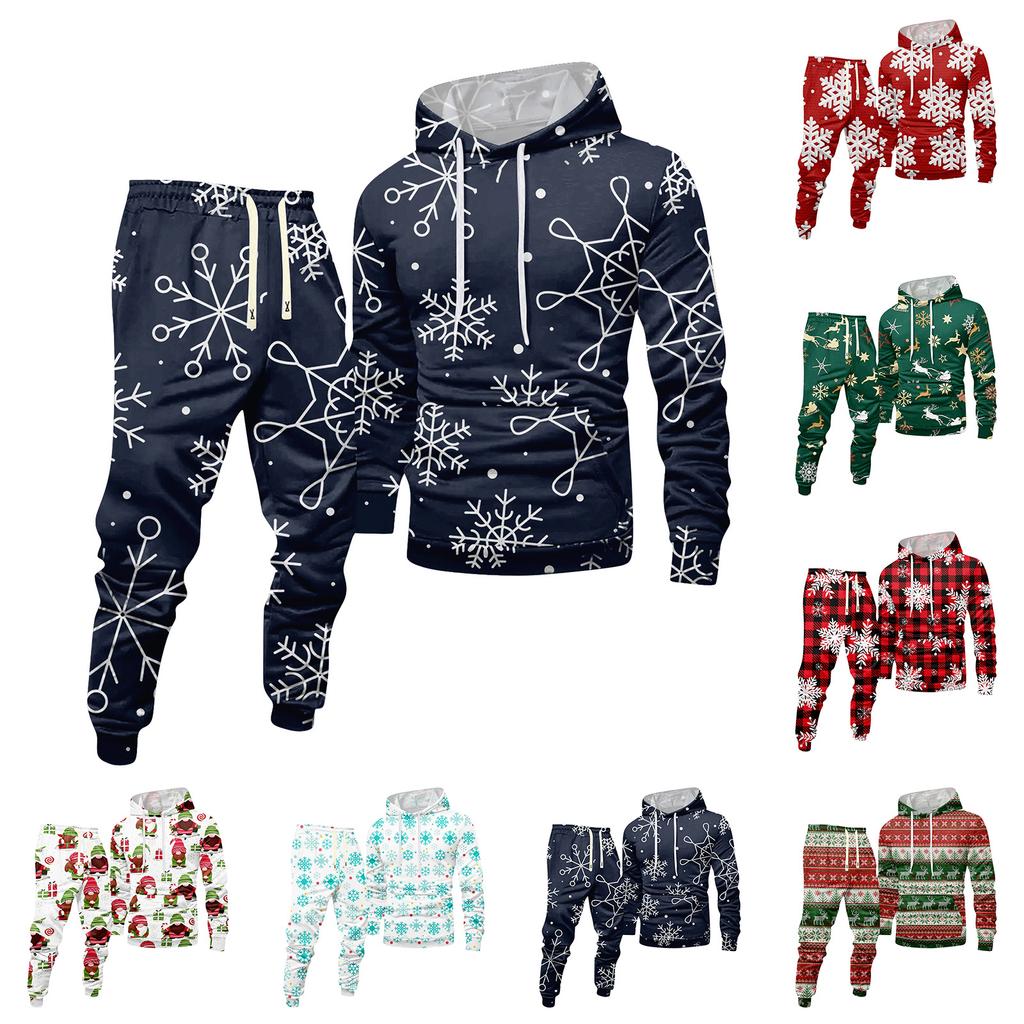 Men's Printed Hooded Sweatshirt And Sweatpants Casual Sports Suit