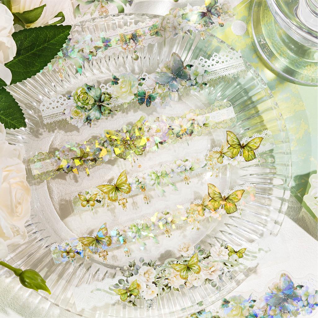 Journamm 20 Stück/Packung Spitze Blume Schmetterling Lang PET-Aufkleber DIY Collage Zubehör Kreative Dekoration Schreibwaren Ästhetische Aufkleber