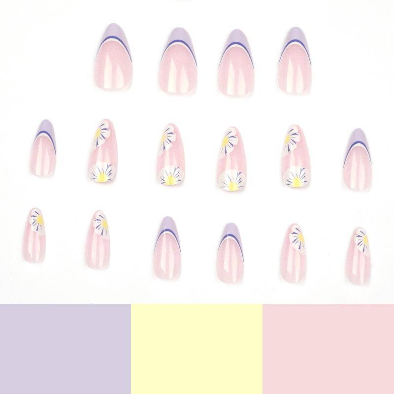 Purple Flower Wearing Nail Art Fake Nail Wearing Finished Nail Removable Nail Art Piece False Nail