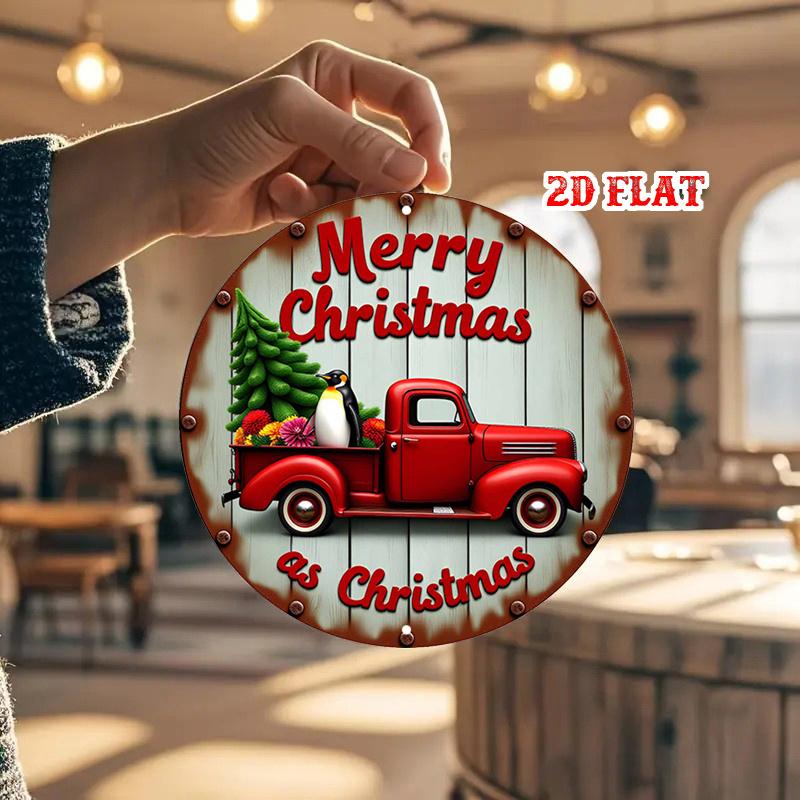 piece D flat retro red truck Christmas ornament Suitable for indooroutdoorRustic garage living roomcafe decor fun room