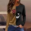 Women's Halloween Print Long Sleeve Round Neck Casual Top with Side Slit