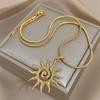 Vintage Chic Sun Shaped Pendant Stainless Steel Necklace Statement Golden Fashion Jewlery Gift
