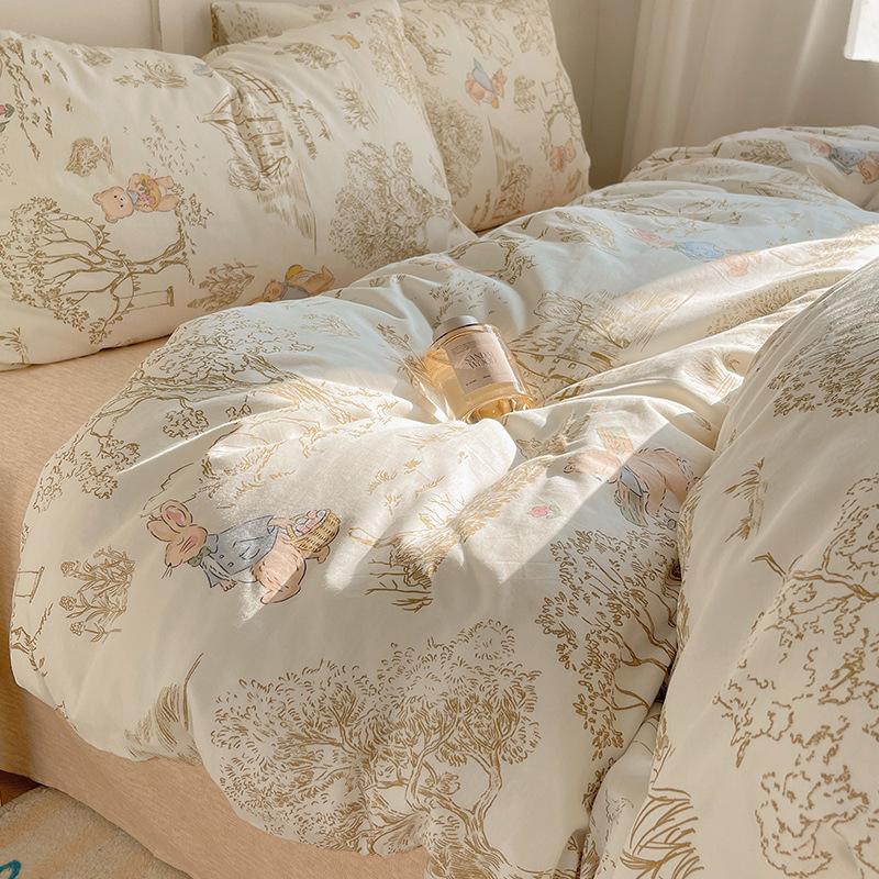 New Pure Cotton Cute Printed Bedding Sets Cartoon Nude Sleeping Skin Friendly Comforter Set Adult Bedsheet Kit for All Seasons