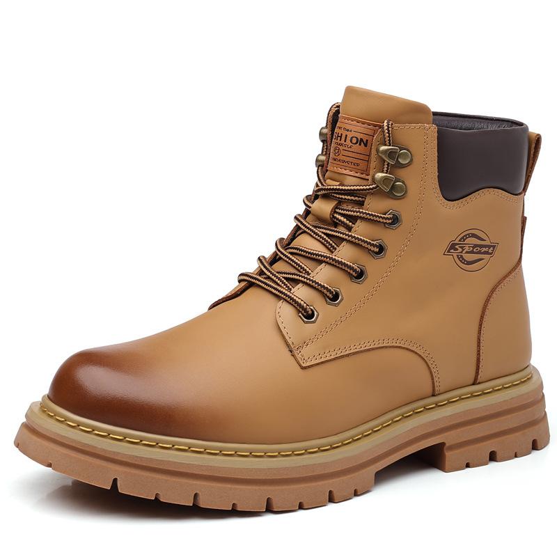 Invierno lana zapatos de algodón para hombre cuero genuino botas Martin terciopelo botas para hombre cálidas botas ruibarbo joven