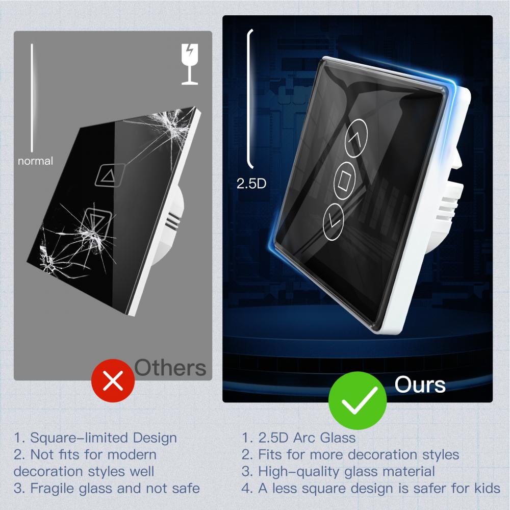 Smart Home Touch Curtain Switch Ac220v Smart 2.5D Arc Wifi Curtain Blinds Switch Wireless For Roller Blinds Shutters Tuya