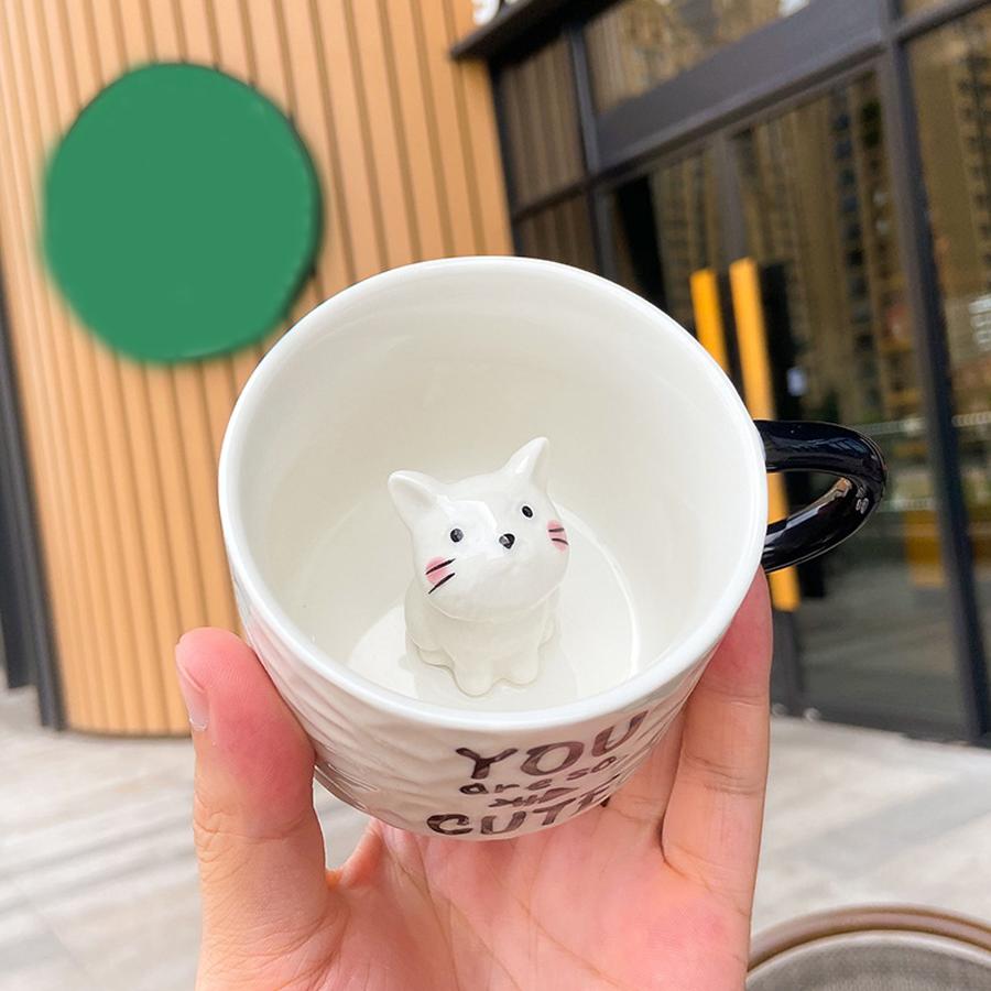 Juego de Taza y Platillo de Cerámica de Gato 3D
