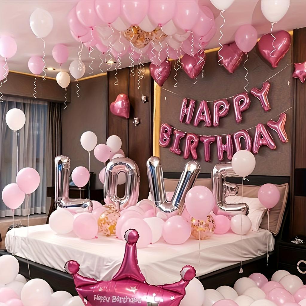 Pink Balloon Set LOVE Birthday Letter Aluminum Film Balloon Colorful Confetti Balloon for Princess Tea Party Birthday Proposal