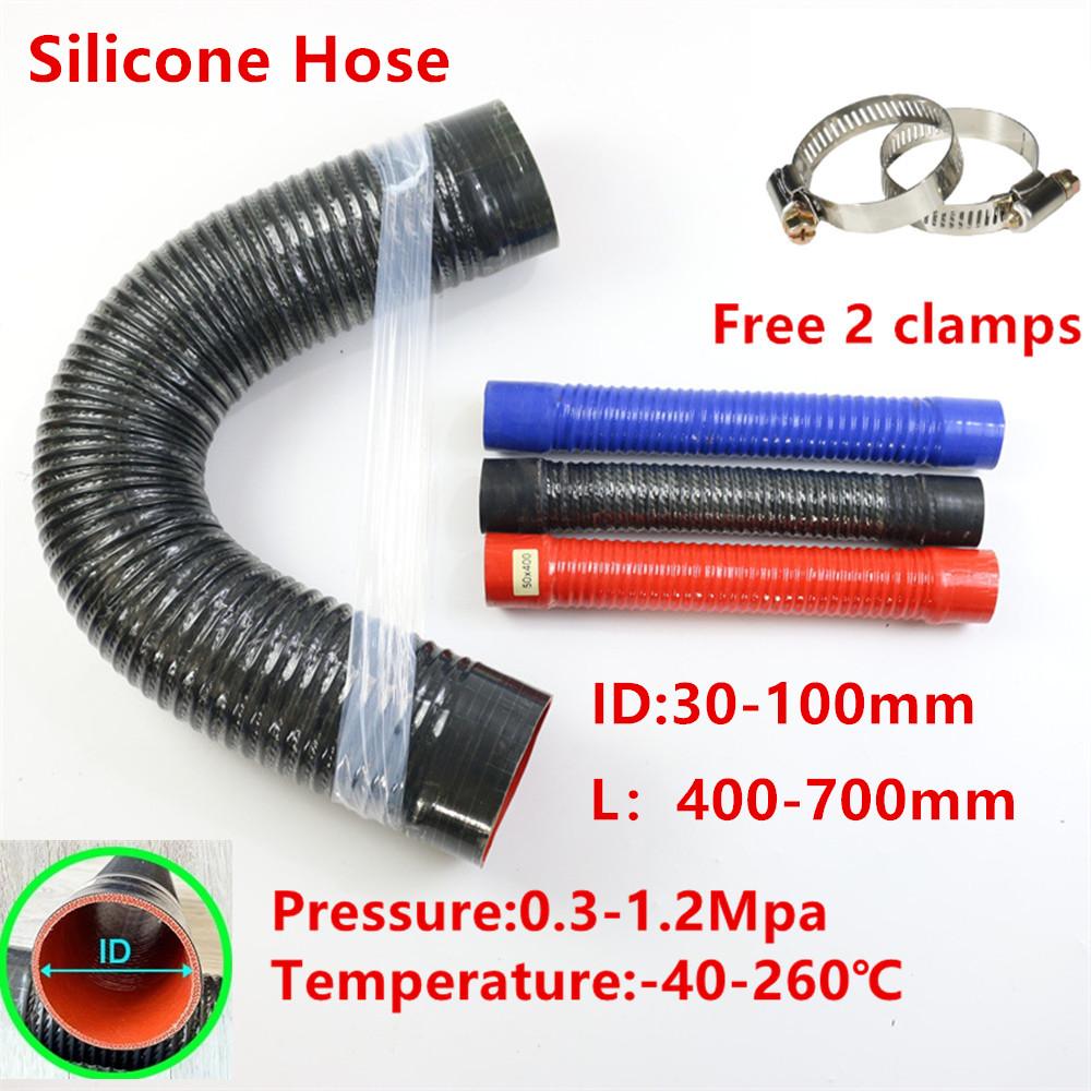Universal ID30-100mm Silicone Flexible Hose Air Intake Pipe Length 400-700mm Radiator Tube High Pressure Temperature 2 Clamps