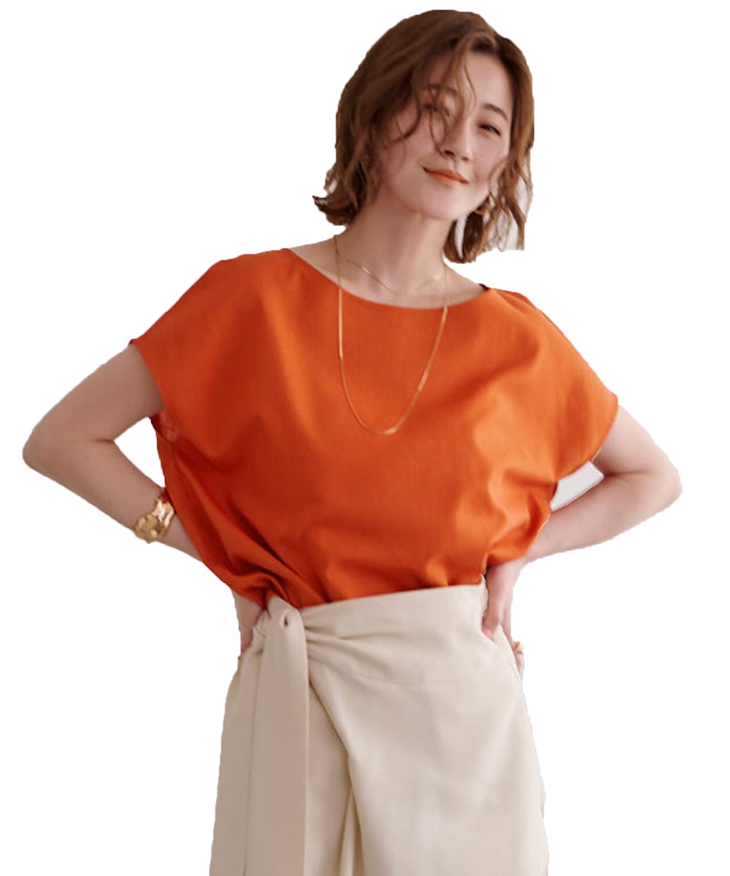 

Yours BBXN1459 Linen Blend Cocoon Silhouette Size Orange Women s Blouse, M,