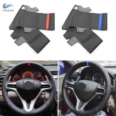 Car Styling Microfiber Leather Steering Wheel Cover Trim For Honda Fit Jazz City 2009 2010 2011 2012 2013 Insight 2010 -