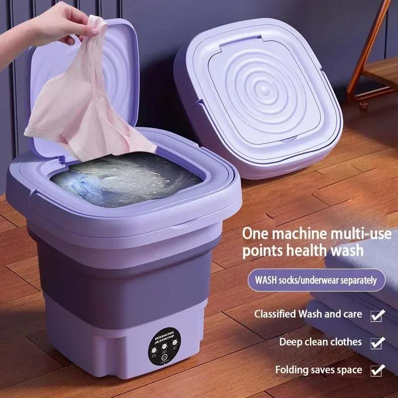 8L Portable Small Foldable Washing Machine with Spin Dryer for Socks Underwear Panties Mini Household Washer