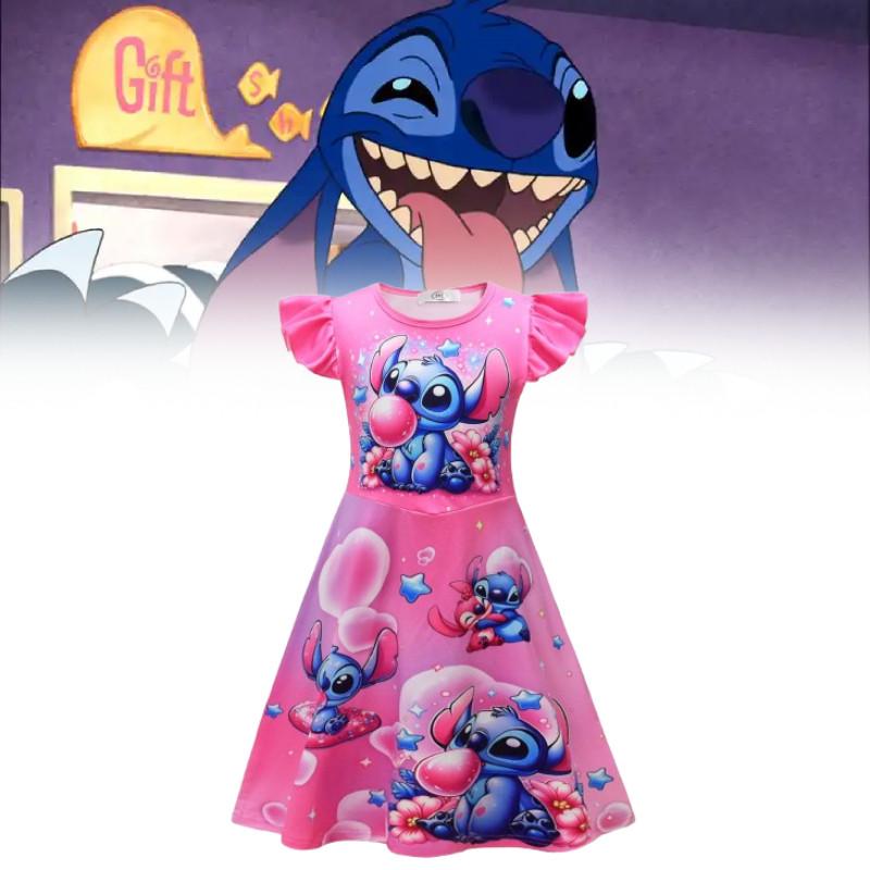 Stitch Girl Princess Pajama Dress With Cotton Blend Fabric For Kids