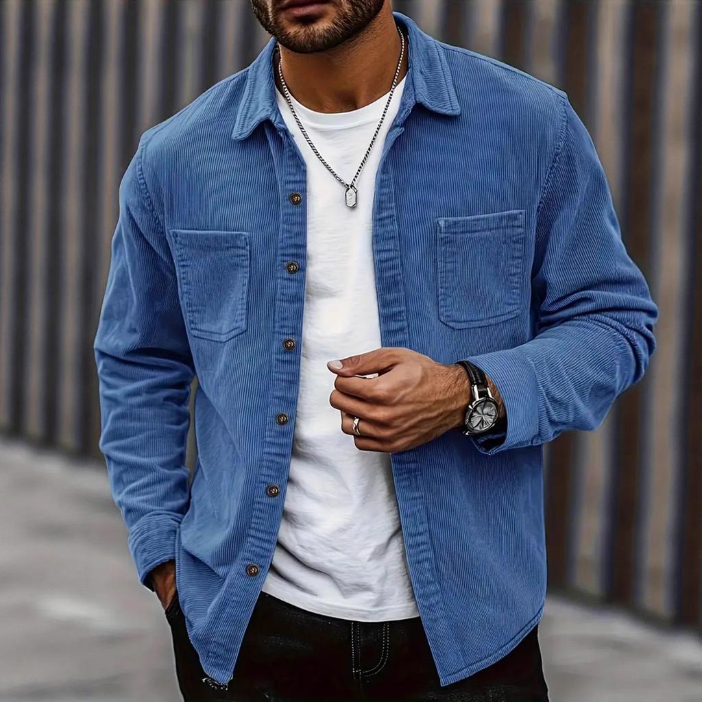 Men's Solid Color Shirt Long Sleeve Men's Casual Fashion Trend With Pocket Shirt Jacket