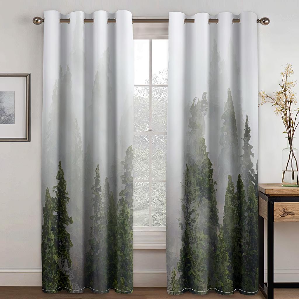 3D Printed Thin Shading Polyester Natural Scener Forest Green Gray Bedroom Curtains 2 Panel Sets for Living Room Home Decor Hook
