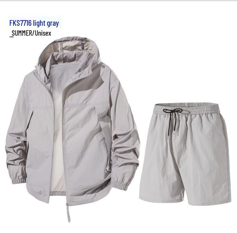 Traje deportivo casual de verano para hombre: Conjunto de seda helada transpirable con protección solar.