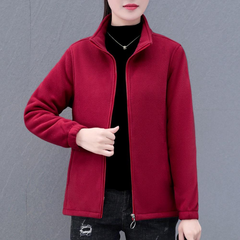 

Коротка куртка з плюшем Жіноча Зимова Весняна та Осіння Поларфлісова Потовщена Осінньо-Зимова Кофта XXXXL вина червоного кольору