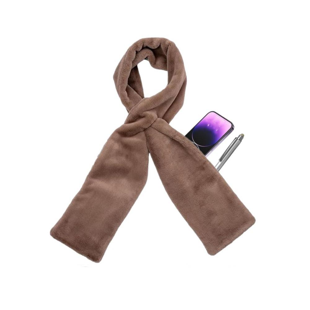 With Hidden Zipper Pocket Plush Scarves Soft Cross Neck Scarf  Autumn/Winter