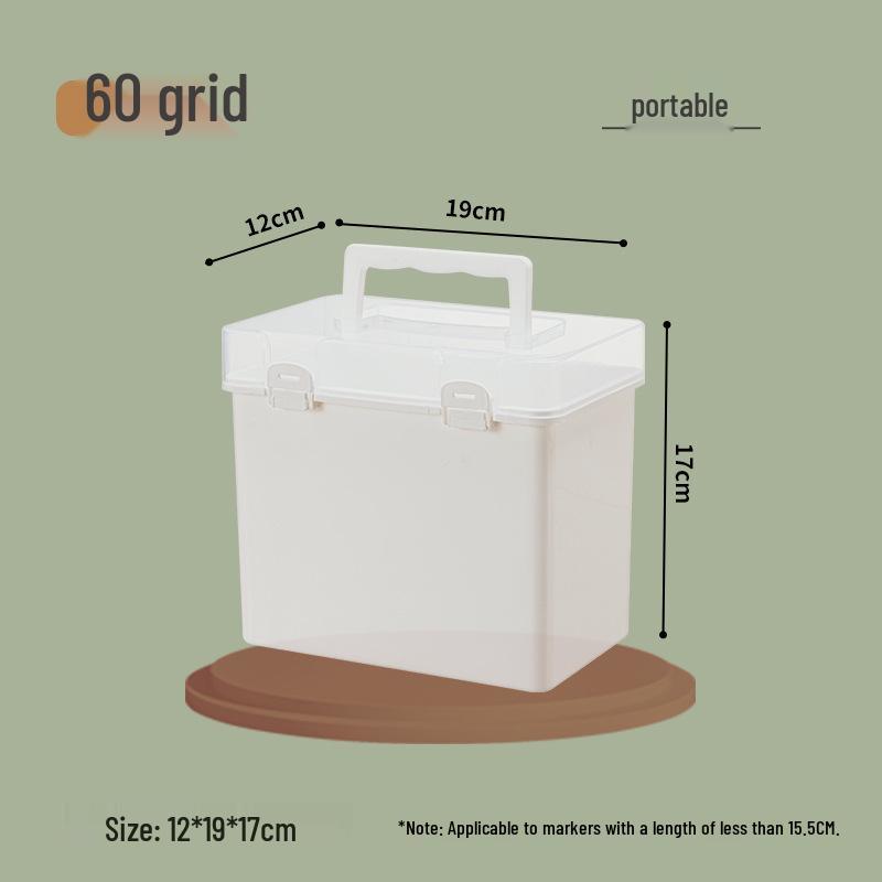 Portable 48 & 80 Color Marker Storage Box - Transparent Stationery Case