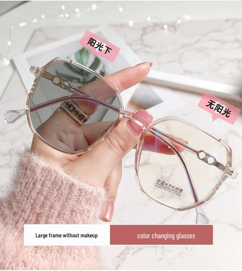 Ultra-Light Photochromic Korean-Style Blue Light Blocking Glasses with Large Frames