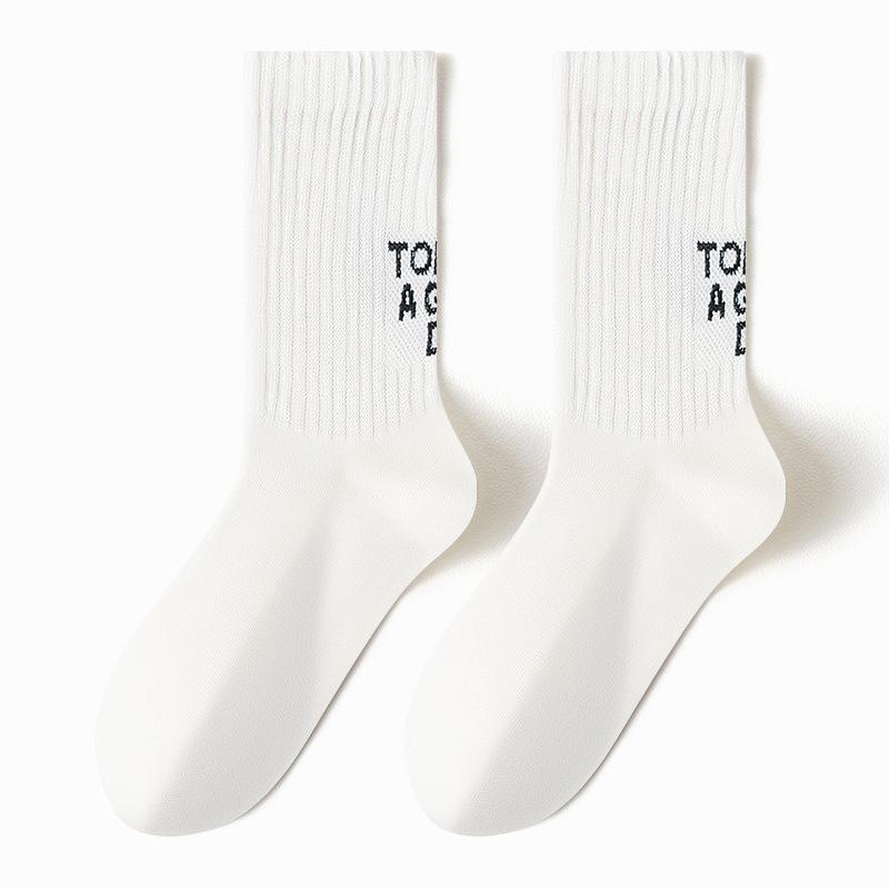 

Men s Autumn and Winter Heel Letter Sports Sweat Absorbing Tube Socks 1 pair білий