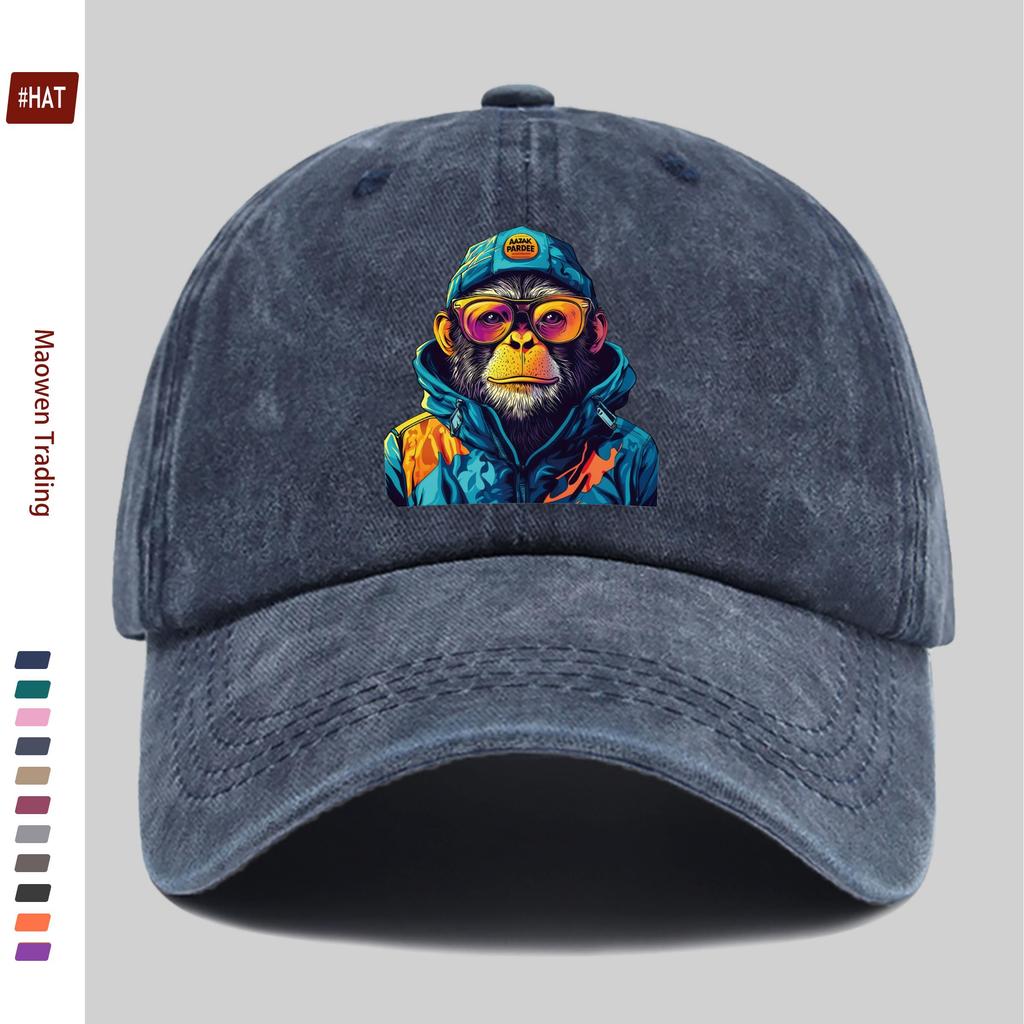 pc Colorful Vintage Monkey Pattern Print Baseball Cap Unisex Casual Vacation Sun Hat Multiple Colors Available Papa Hat Com