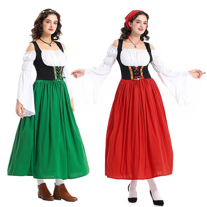 Medieval Farm Maid Outfit Munich Oktoberfest Dress Halloween Parent Child Adult Performance Costume