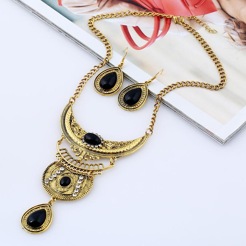 Vintage Water Drop Alloy Necklace And Earring Set For Boho Style Females