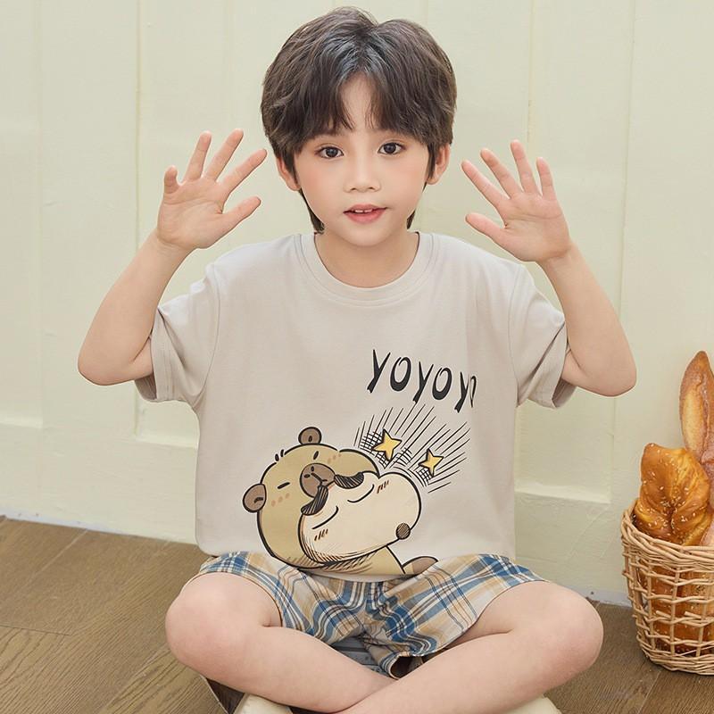 Boys Cotton Pajamas Set Short Sleeve Cartoon Print Kids Sleepwear Ages 8 Teens Home Wear
