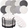 Drink Coasters with Holder, Absorbent Coasters for Coffee Table, Minimalist Cotton Woven Coaster Set for Home Decor Tabletop Protection .