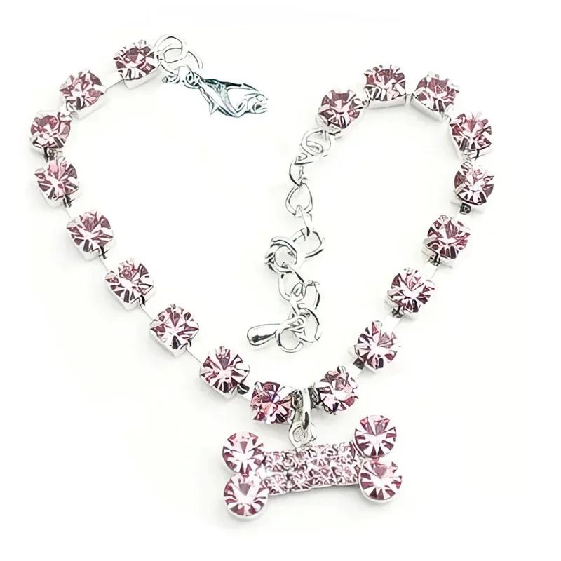 

Регулируемое ожерелье для питомца, ошейник для кошек и собак, хрустальный ошейник, кулон в виде кости со стразами, для кошек и собак, роскошные модные украшения для одежды, аксессуары S(25CM) розовый