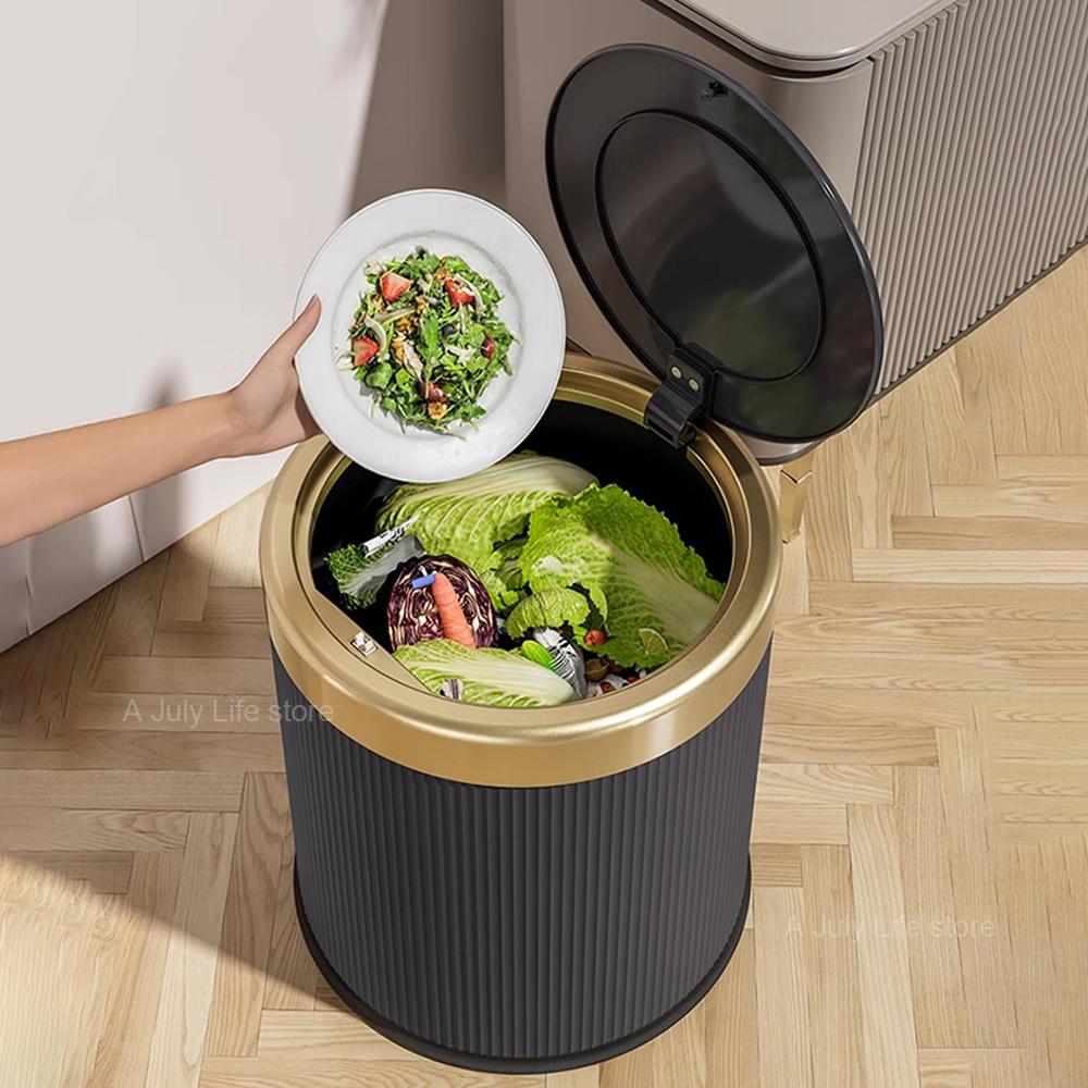 Lengva prabanga Atliekų krepšys Paspaudžiamas šiukšliadėžė su dangčiu biurui, svetainei, voniai Apvali šiukšliadėžė su išimamu vidiniu kibiru