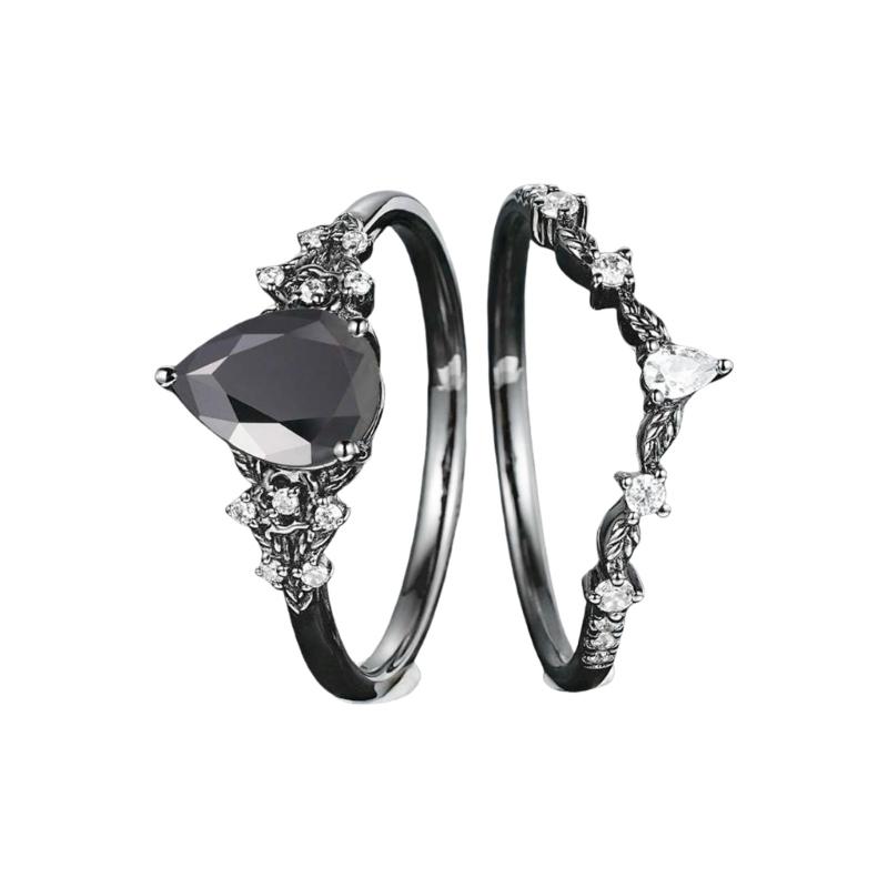 A52E Black Flower Inspired Women’s Rings Strong Alloy Sizes 6 to 10