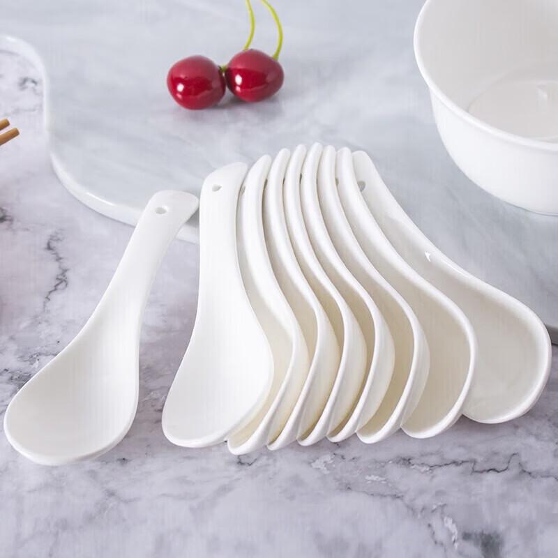 Xiwei White Ceramic Soup Spoons