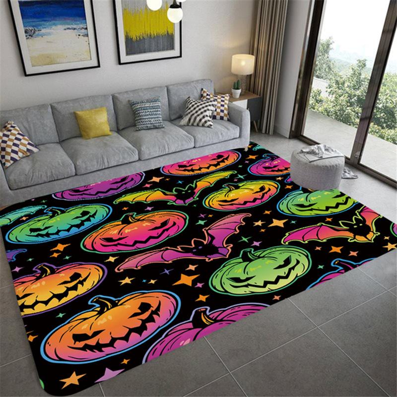 Flannel Area Rug Anti-slip Modern Abstract Carpet Welcome Door Mat Anti-Slip Doormat Halloween Carpet with Pumpkin Pattern