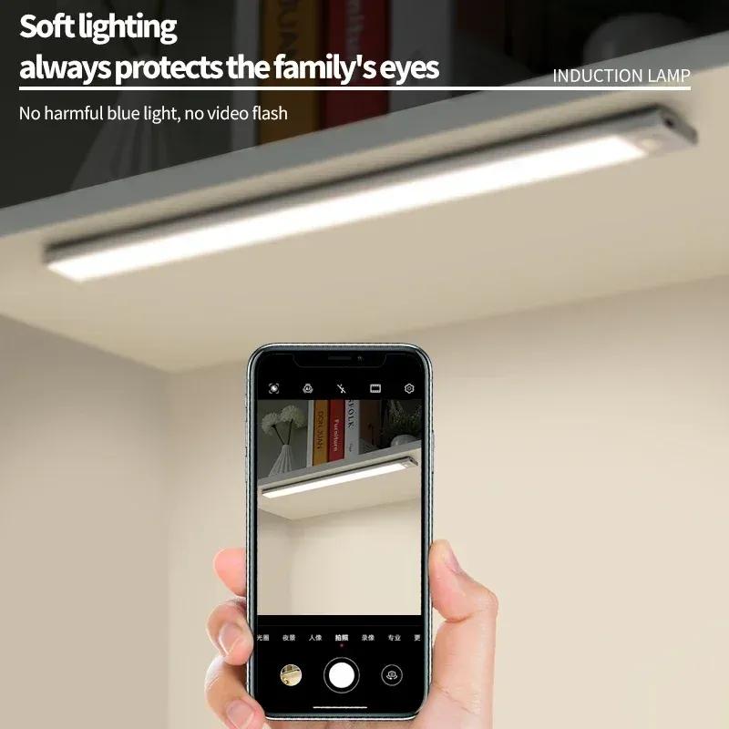 10-60CM LED Motion Sensor Night Light Rechargeable Under Cabinet Lights Wireless Lamp Wardrobe Kitchen Cabinet Bedroom Lighting