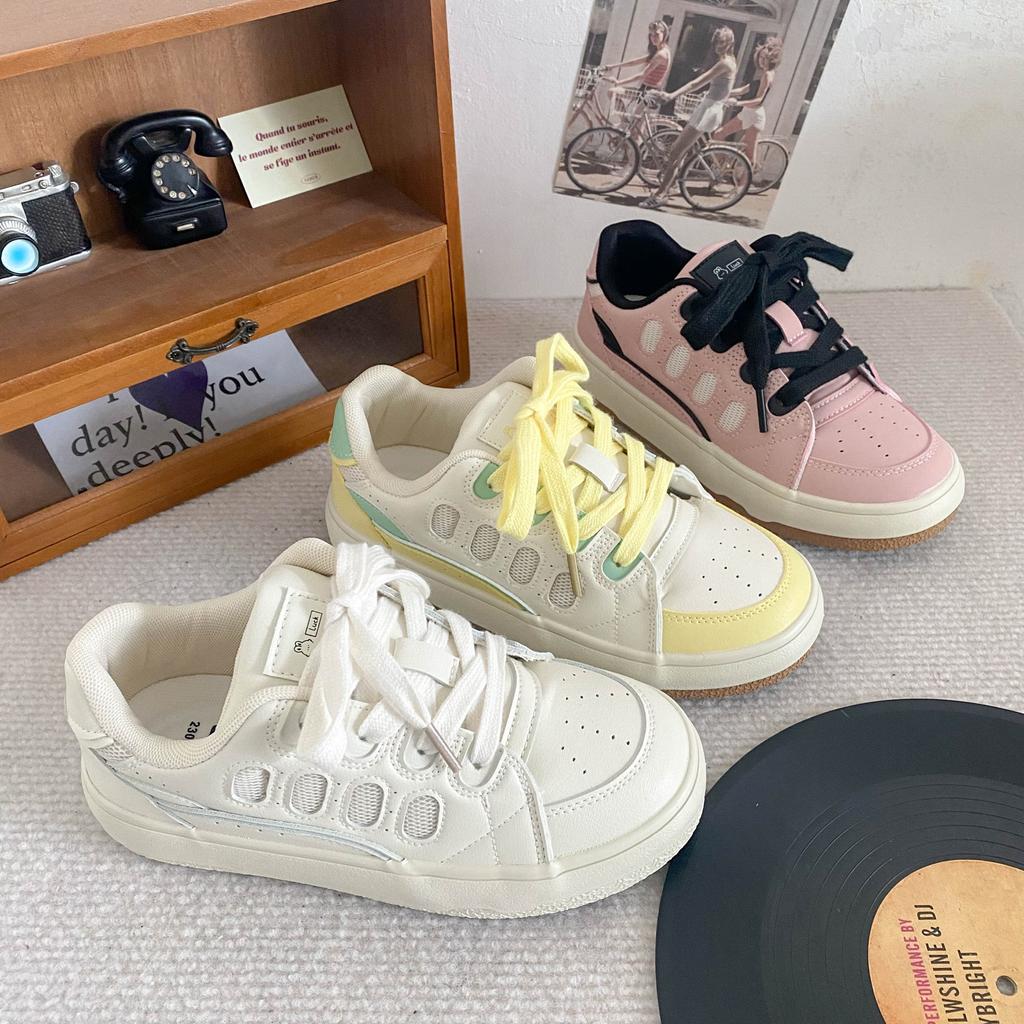 B-9355 Latex-Innensohle/Dopamin dicke Basisplatte Schuhe Damenschuhe 2024 Herbst neue Nische Brotschuhe weiße Schuhe