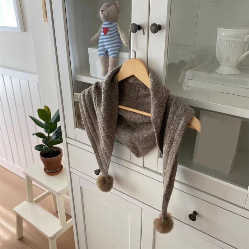 Multipurpose Shawl with Pompoms for Indoor Outdoor Windproof Accessory Neckwear Knitted Scarf Shoulder Wrap Neckwear