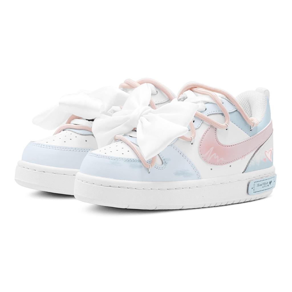 Nike Court Borough Low 2 Sea Blue Pink Heart Low Top Skateboard Shoes Women's Pink Blue BQ5448-100(TeamS2-S-BOX)