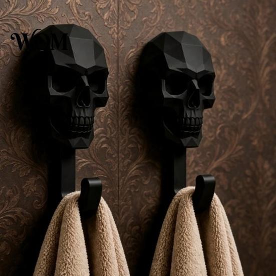 Bohrloser Wandhaken 2 Stück Nach oben, 3D-gedruckte Totenkopf-Design-Haken, Bohrende Dekorative Halterung Aufhänger, Wasserdichter Badezimmer-Aufbewahrungshaken für Handtücher Hüte