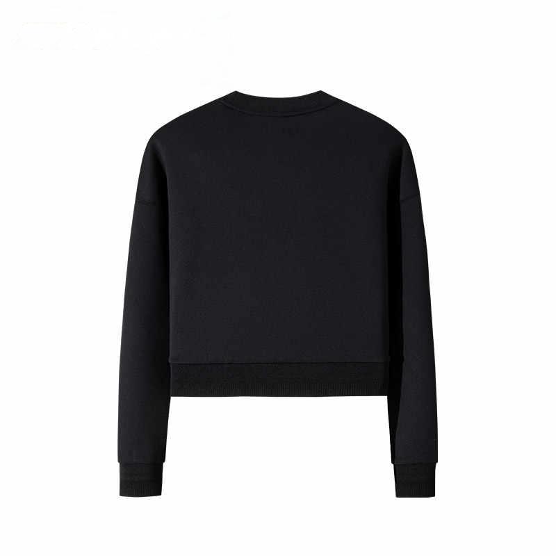 Anta Champion All-Weather Series Solid Color Round Neck Comfortable Breathable Versatile Short Sports Sweatshirt Women sweatshirt Black 162510706-2