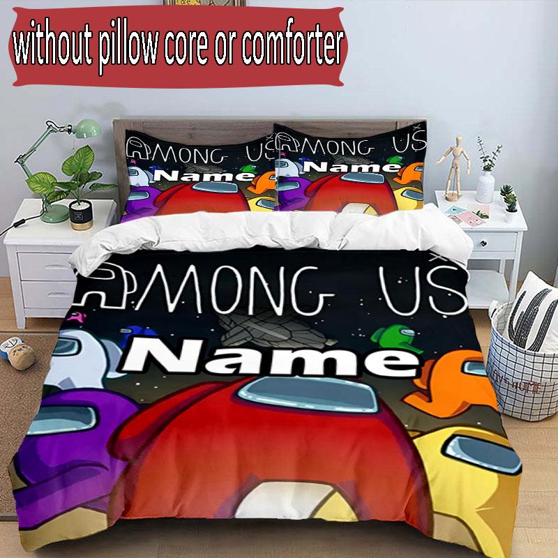 3-delige dekbedovertrekset (1*Dekbedovertrek + 2*Kussensloop, Zonder Vulling), Aangepaste Naam Among Us Patroon Beddengoed Set, Huis Slaapkamer Decoratie Cadeau