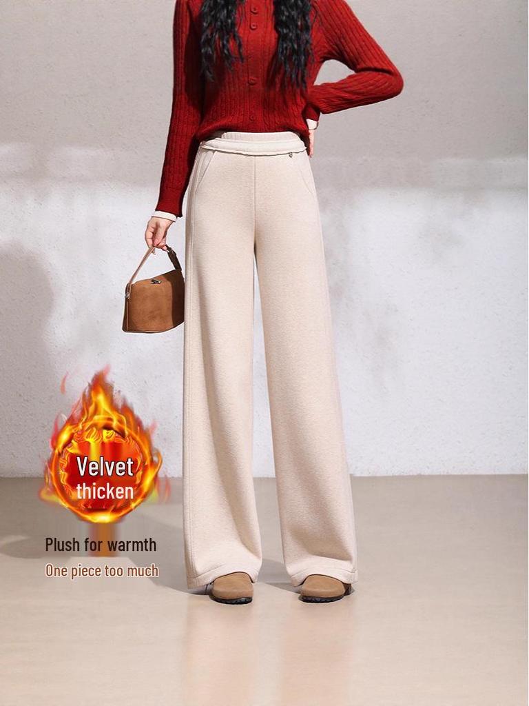 Stilvolle Woll-Hose mit weitem Bein und Fleece-Futter für Damen: Herbst/Winter Design mit hoher Taille und geradem Bein für Mütter mittleren Alters