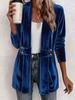 Women Velvet Blazer Open Front Lapel Collar Double Breasted Decor Long Sleeve Coat Multi Color