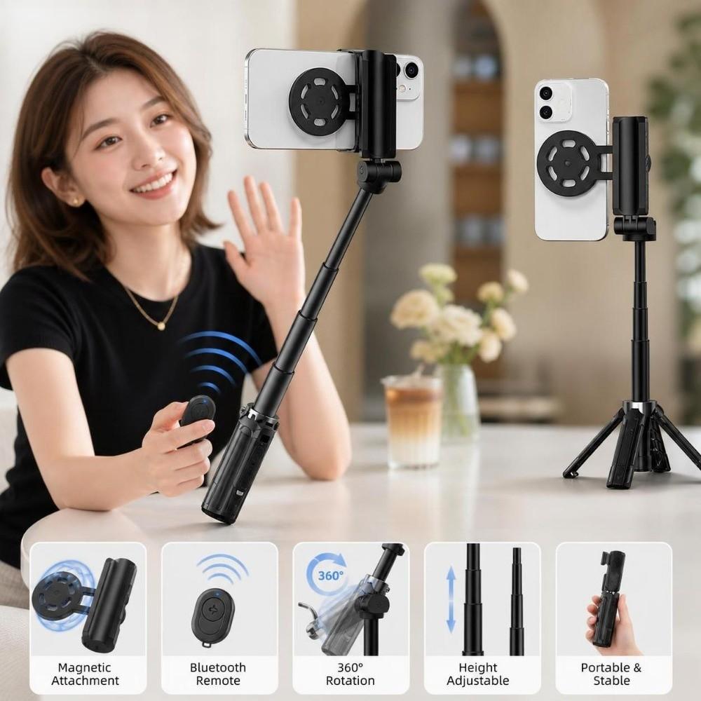 Magnetischer Tasche Selfie-Stick 360 Grad Drehung Bluetooth Selfie-Stick Handyhalter Handy Stativ Reise
