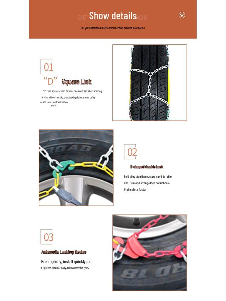 Winter Emergency Stainless Steel Anti-Skid Tire Chains for Cars, Trucks, and Vans