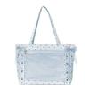 Cute Polka Dot Canvas Tote Bag Women Large Capacity Shoulder Bag With Lace Bow Ribbon Decor Casual School Use Commuter Tote Bag