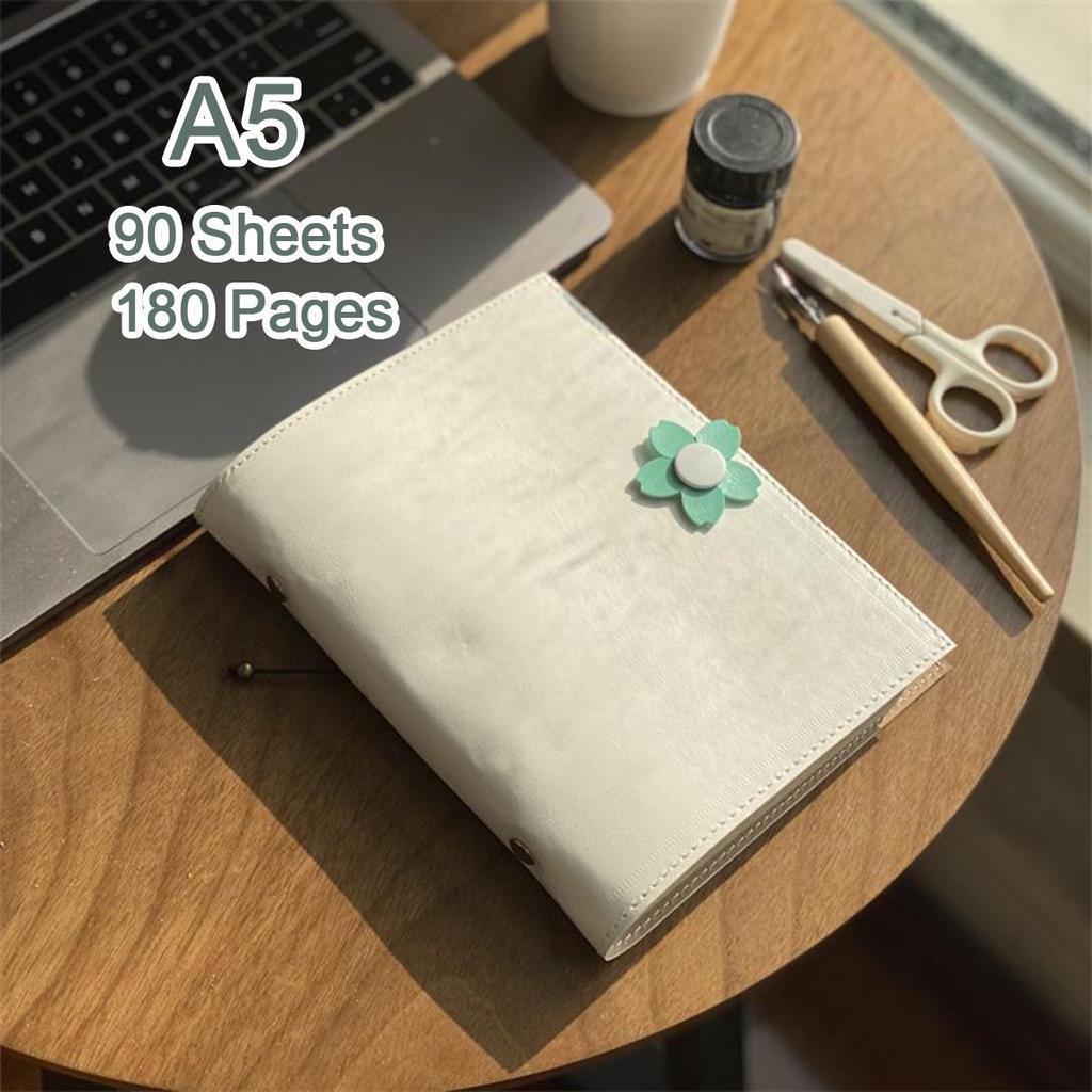 A5 travel diary, girls' leather notebook, student notebook, memo, 90 sheets, 180 pages, replaceable inner pages