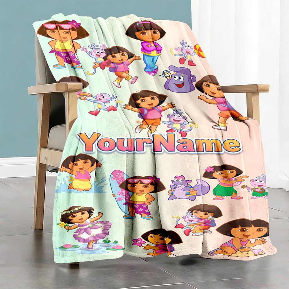 Dora Explorer Personalized Text Blanket Lightweight Customizable Blanket Durable Comfort Suitable for Seaside Livingroom Living Room Office
