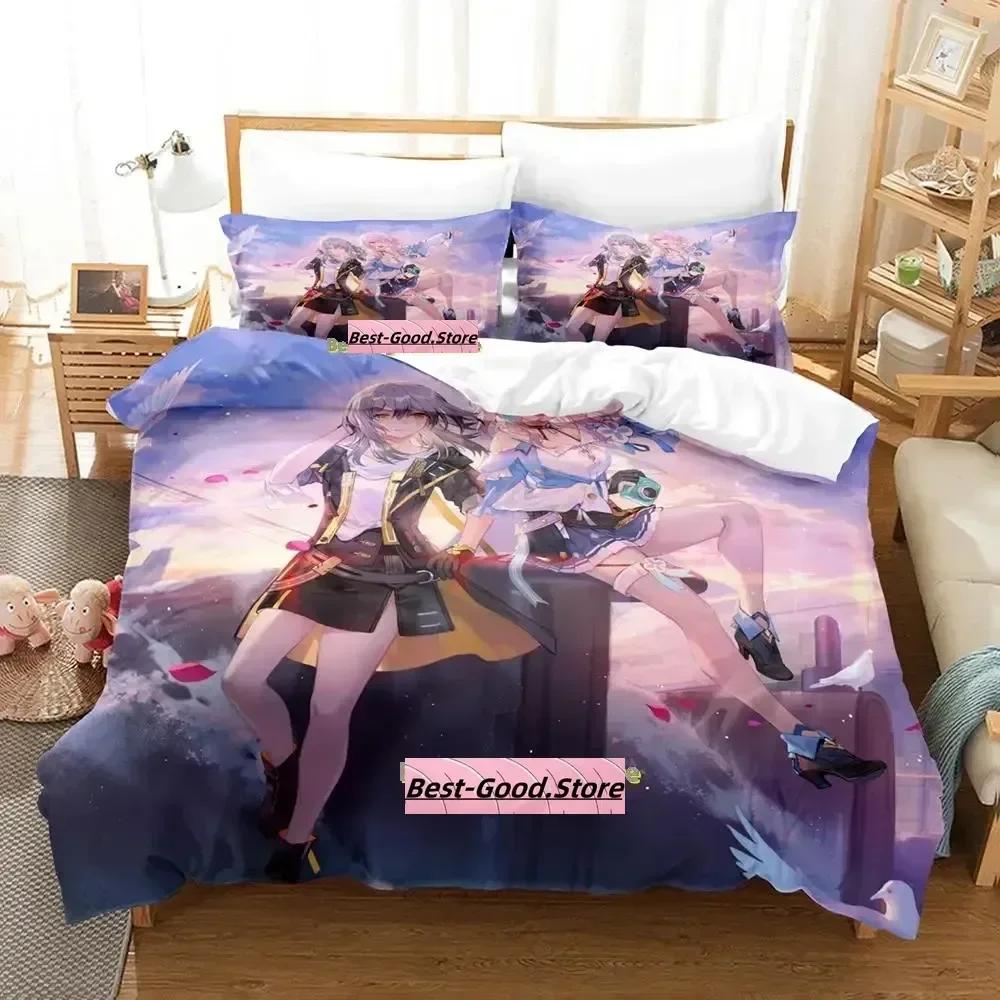 Kawaii Honkai Star Rail Bedding Set Printed Bed Set With Pillowcase Duvet Cover Single Double Queen King Size Adult Kid Bedroom